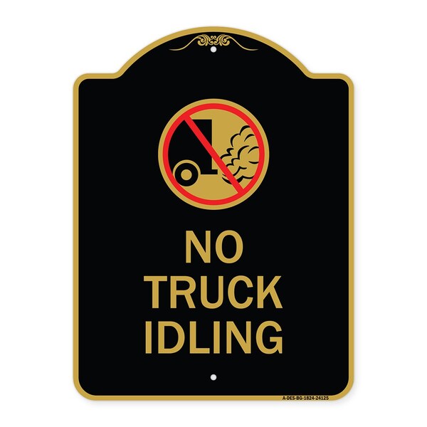 Driveway Sign No Truck Idling W/ Graphic, Black & Gold Aluminum Sign, 18" x 24", BG-1824-24125